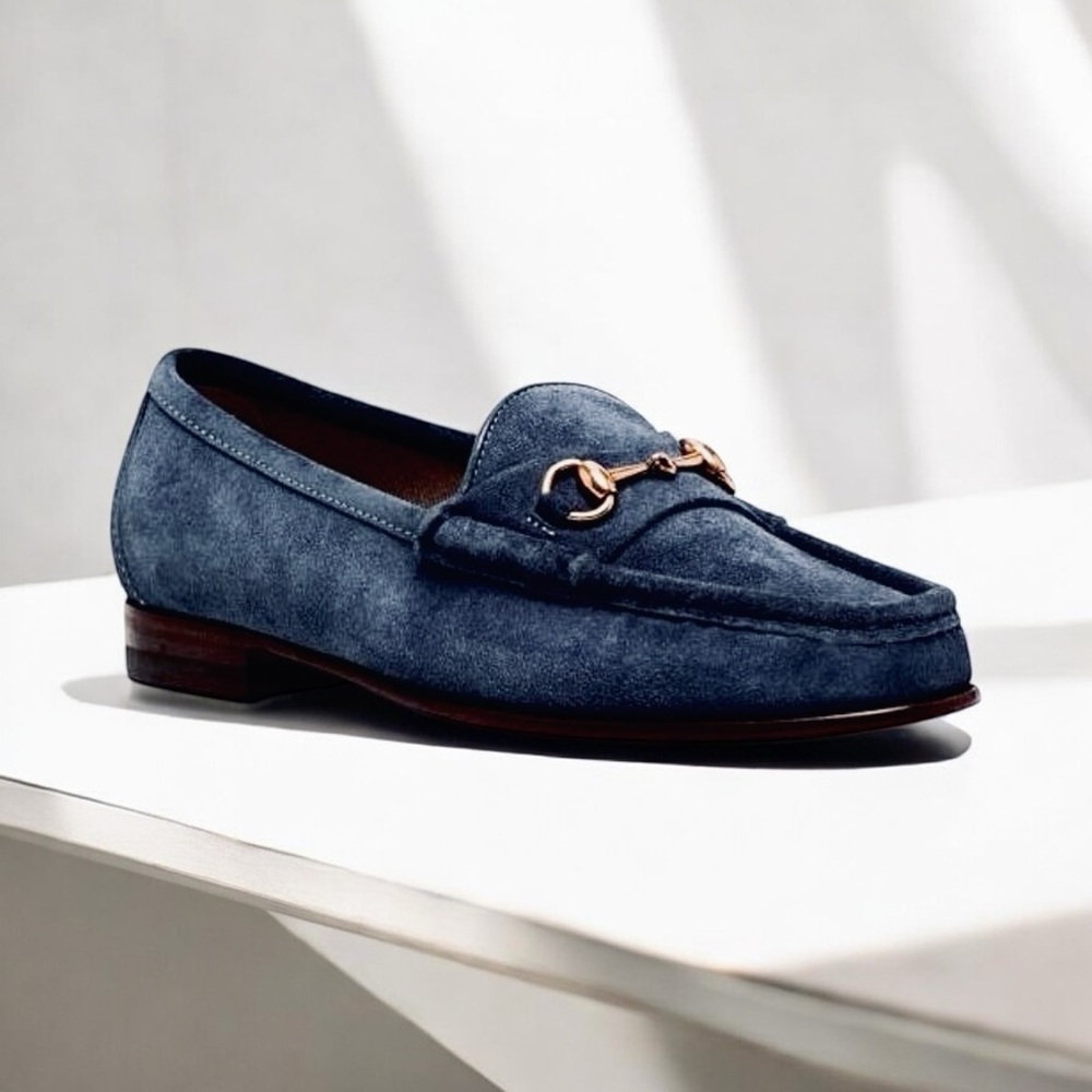 Gucci 1953 Dark Blue Suede Horsebit Loafer Made in Italy Size 8.5